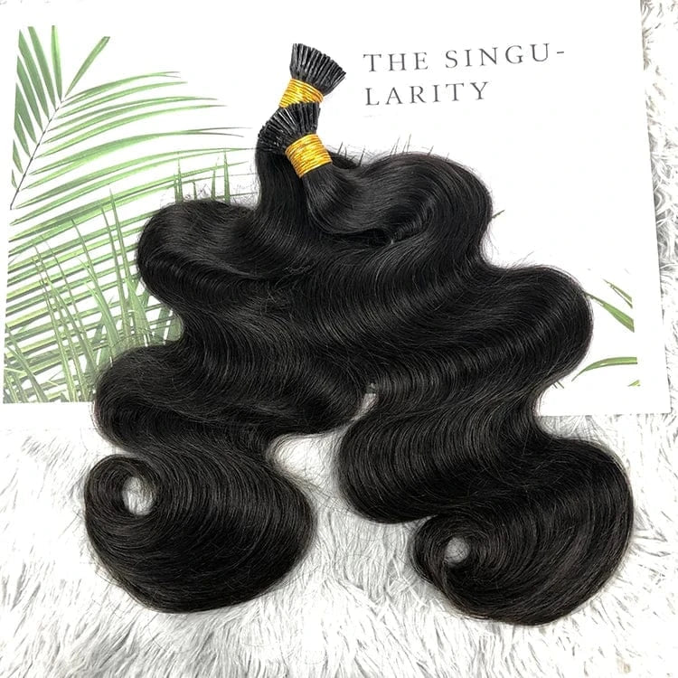 20 Inches / Black Raw Indian Body Wavy I Tip Hair Extension 100% Raw Virgin Human Hair Micro Link itips Extension For Black Woman