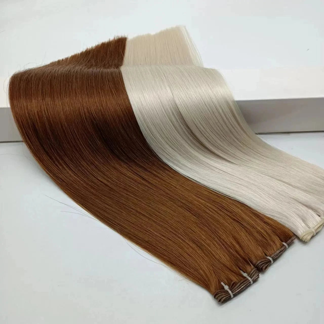 20 Inches / Brown Wholesale Seamless Genius weft Remy Cuticle Aligned Virgin Hair Extensions Double Drawn Brazilian Hand-tied weft hair extensions
