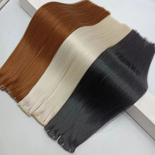 20 Inches / Brown Wholesale Seamless Genius weft Remy Cuticle Aligned Virgin Hair Extensions Double Drawn Brazilian Hand-tied weft hair extensions