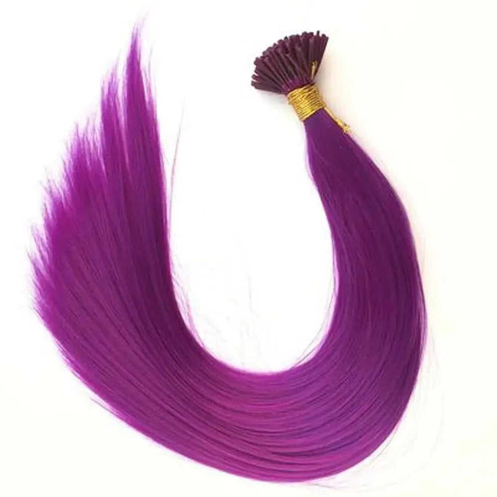 20 Inches / Purple Lot 20'' 100s Mixed Rainbow Cosplay  Heat Resistant Synthetic I Tip Hair Extensions Purple Color for Party
