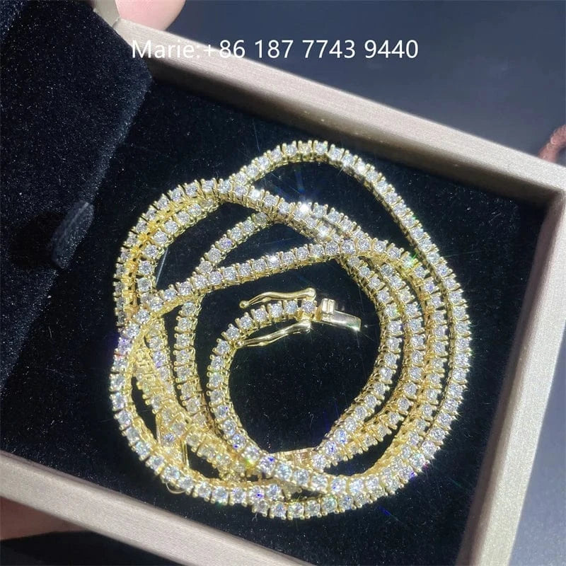 20 inches / Yellow 2mm wide Moissanite Tennis Bracelet Sliver Tennis Necklace Moissanite Diamond Jewelry Tennis Chain