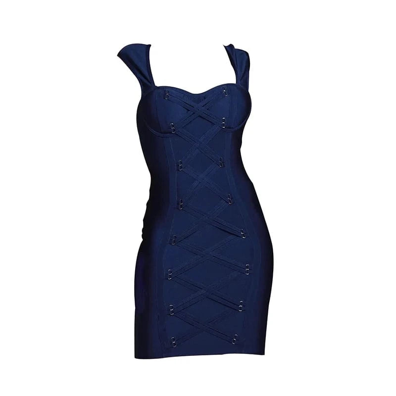 2019 Latest fashion dark blue high quality custom fashion sexy lady bandage summer maxi strap dresses