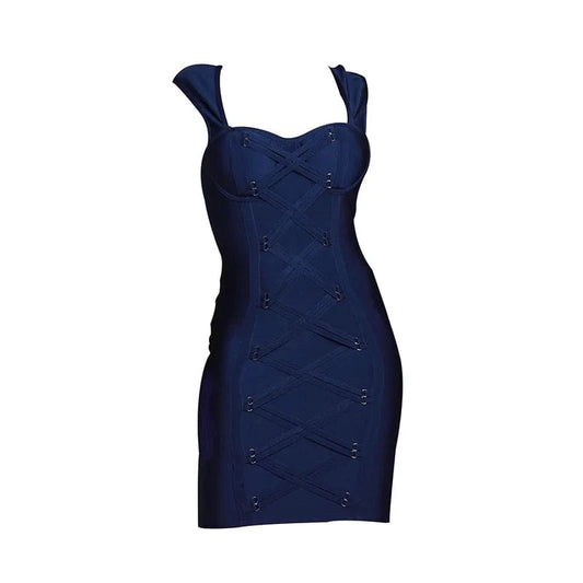 2019 Latest fashion dark blue high quality custom fashion sexy lady bandage summer maxi strap dresses