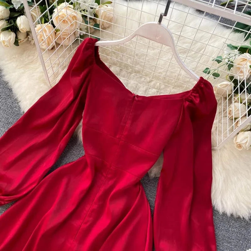 2022 Casual Summer Dress Everyday Party Dating Outfits Button Decoration Puff Long Sleeve Plain Casual Dresses