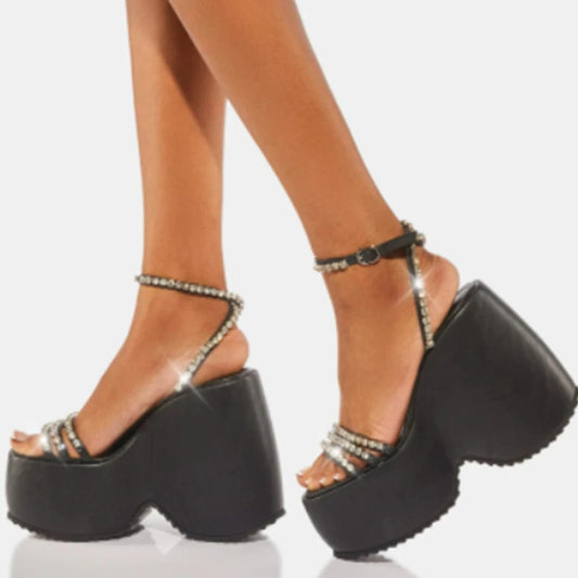 2022 European and American style simple lace-up wedge 13.5cm high heel sandals large size women's shoes