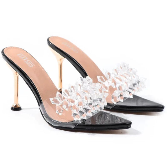 2022 Fashion Women Summer High Heels Stilettos Female Pointed-toe Rhinestone Sandals Sexy Outside Ladies Daily Slippers