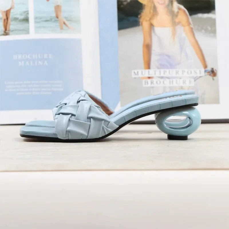 2022 Heel Sandals Shoes For Women New Fashion Clear Round Heel Squared Open Toe Stiletto Sparkly Details One Word Strain Sandals