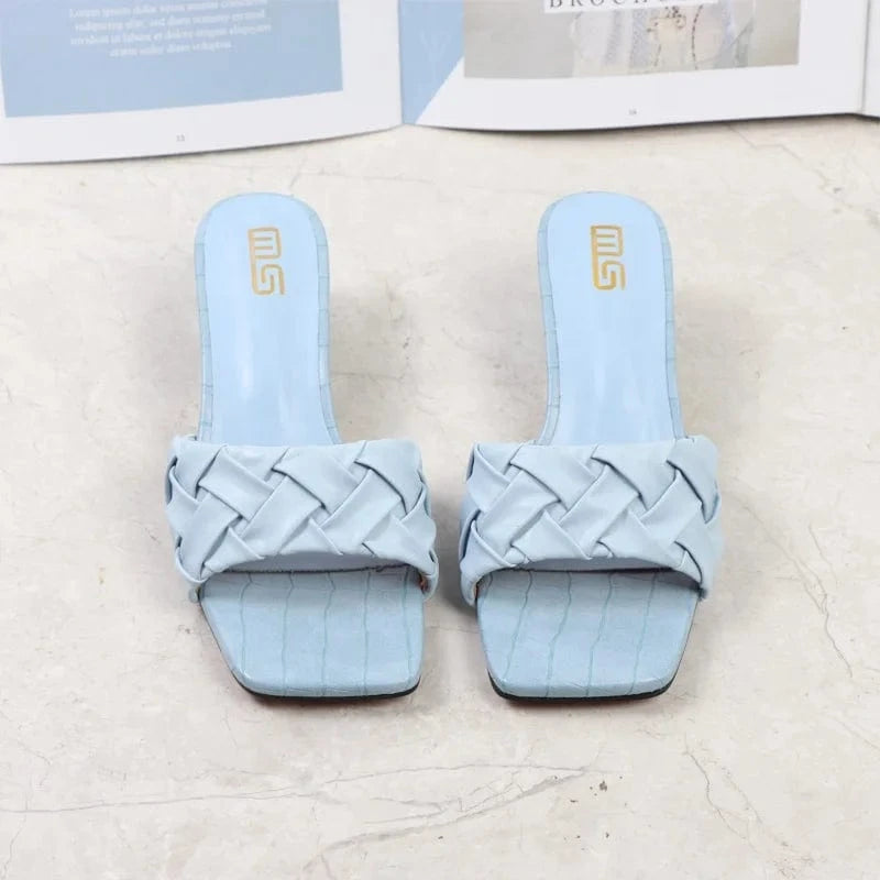 2022 Heel Sandals Shoes For Women New Fashion Clear Round Heel Squared Open Toe Stiletto Sparkly Details One Word Strain Sandals