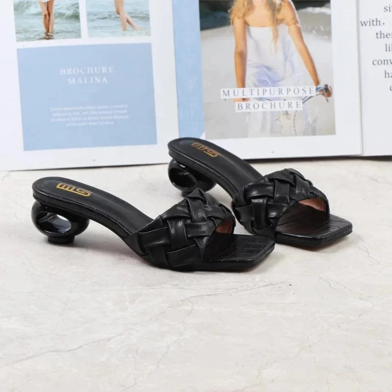 2022 Heel Sandals Shoes For Women New Fashion Clear Round Heel Squared Open Toe Stiletto Sparkly Details One Word Strain Sandals