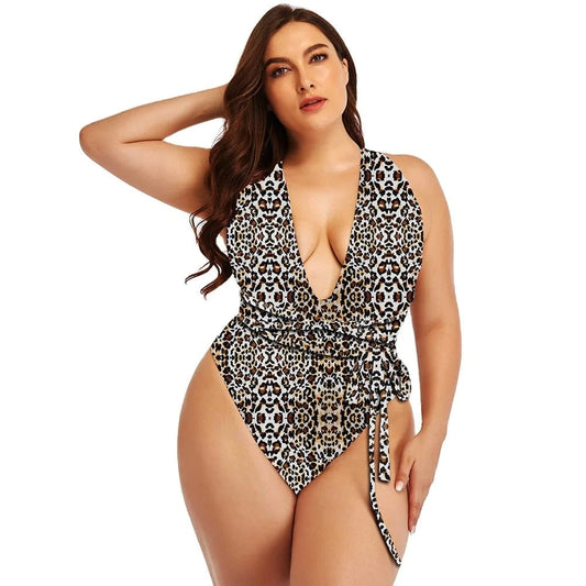 2022 Hot Seller Sexy Leopard Print Swimsuit Plus Size Swimwear Lace Up one piece bikini