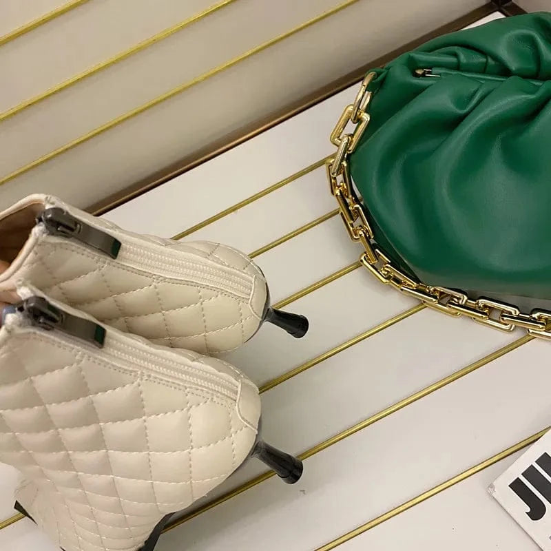 2022 latest Korean fashion pointed short boots pea crocodile leather PU high heel boots