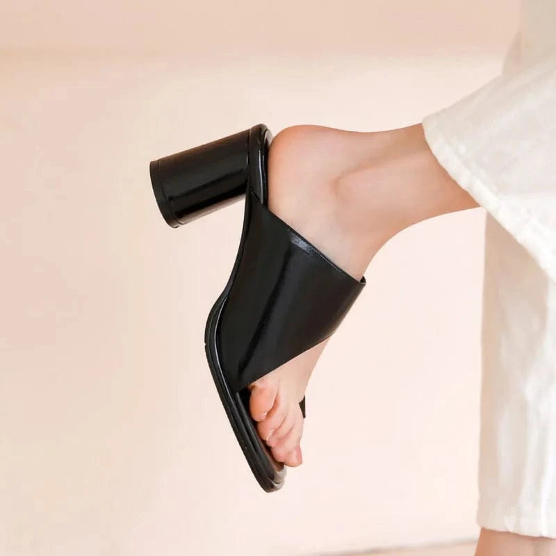2022 Luxury Square Head Summer High Heels Shoes Leather Heeled Sandals Women