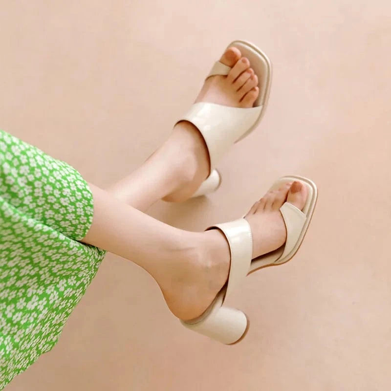 2022 Luxury Square Head Summer High Heels Shoes Leather Heeled Sandals Women