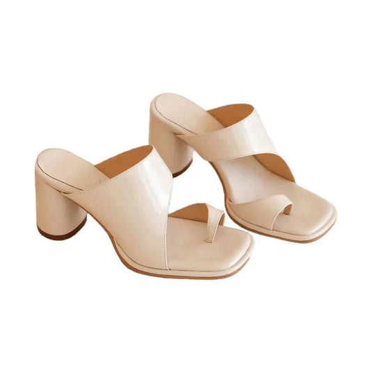 2022 Luxury Square Head Summer High Heels Shoes Leather Heeled Sandals Women