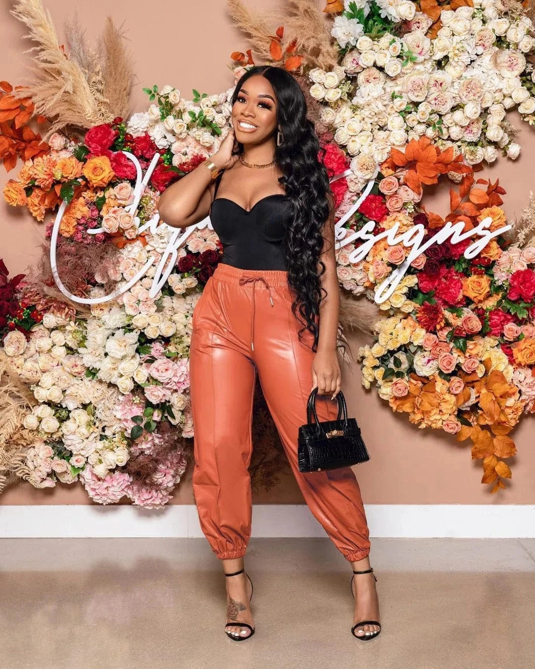 2022 New Arrivals Solid Color High Waist Drawstring Elastic Waist Women PU Leather Ankle Banded Pants