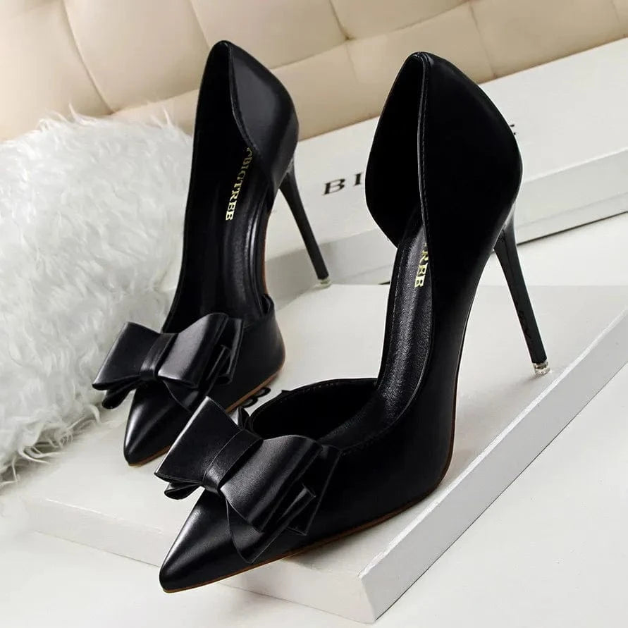 2022 New Bowknot Design Women Girl Sweet Stilettos Pointed Toe High Heel Pump Shoes for Ladies