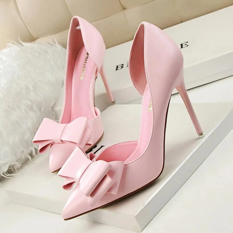 2022 New Bowknot Design Women Girl Sweet Stilettos Pointed Toe High Heel Pump Shoes for Ladies