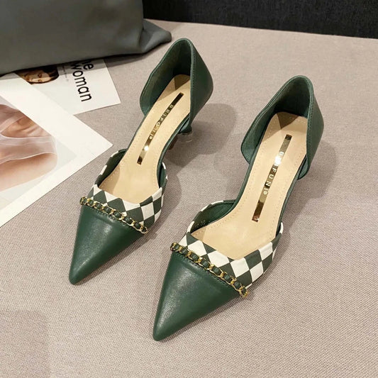 2022 New Female French Minority High Heel Stilettos Shallow Color Matching Mid Heel Sandals for Women