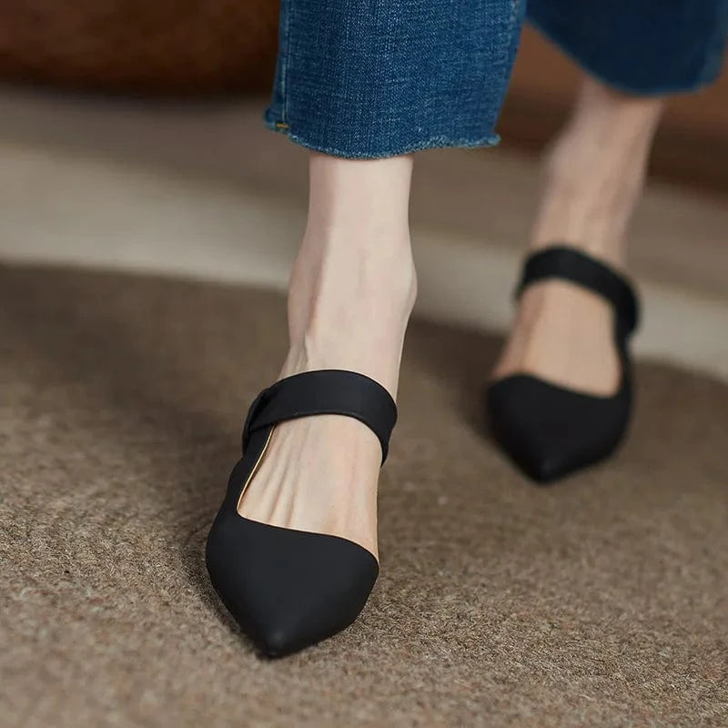 2022 New Female Summer Autumn Block Heels Women Pointed-toe Hollow Out Sandals Outside Office Ladies Dress Mules