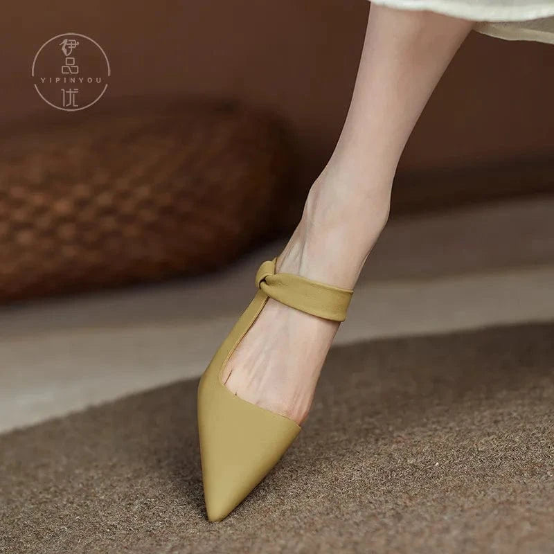 2022 New Female Summer Autumn Block Heels Women Pointed-toe Hollow Out Sandals Outside Office Ladies Dress Mules
