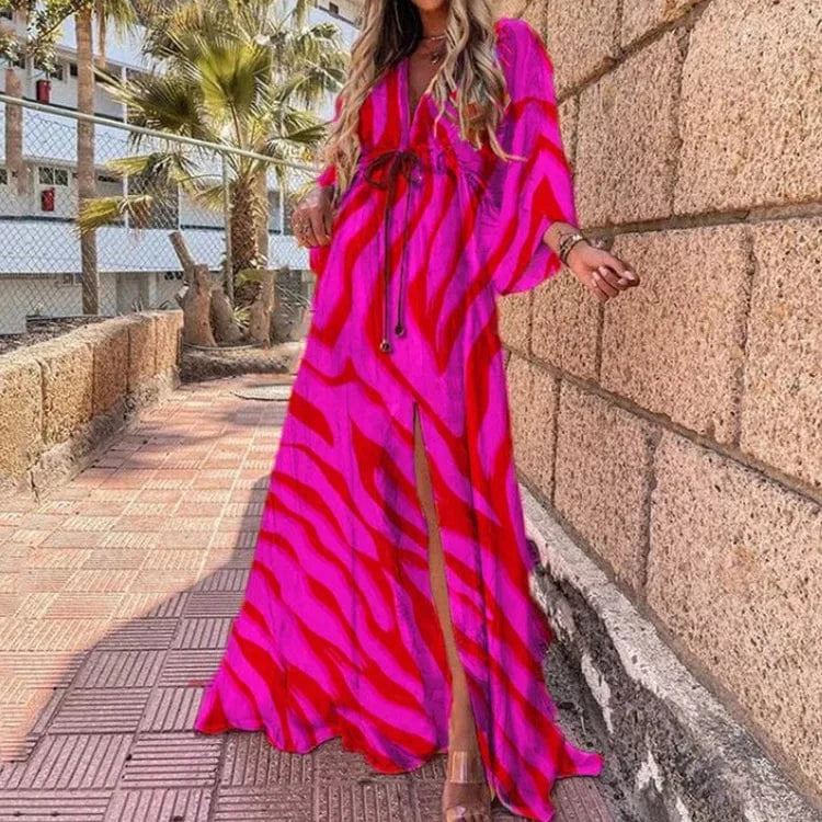 2022 new Vestido Long Sleeve ladies Loose peplum women fashion elegant chiffon Floral Boho Beach clothing Maxi Casual dress