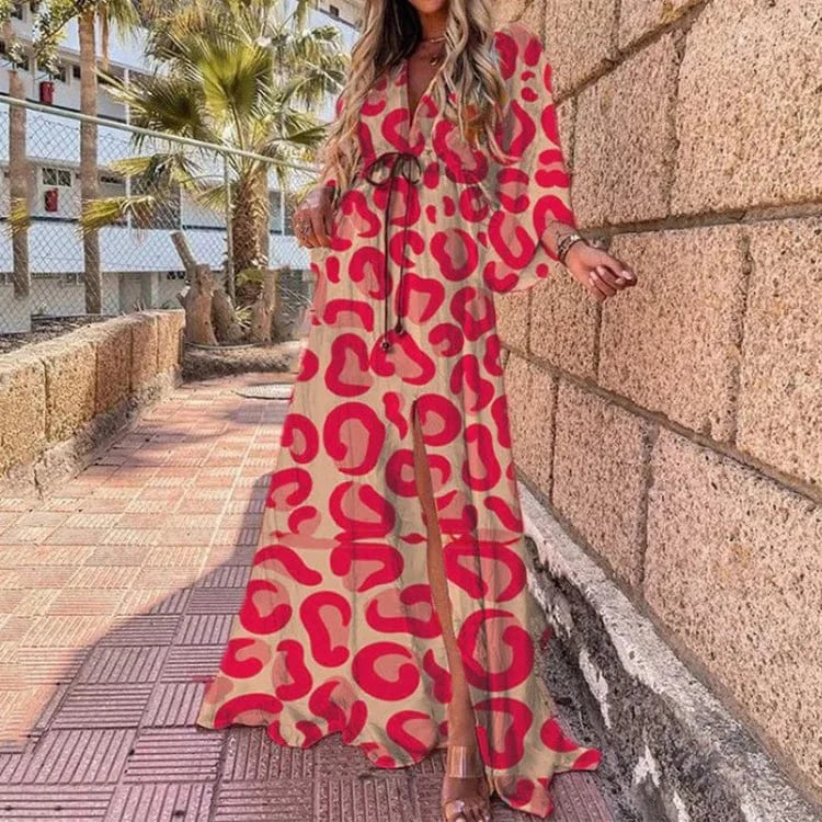 2022 new Vestido Long Sleeve ladies Loose peplum women fashion elegant chiffon Floral Boho Beach clothing Maxi Casual dress