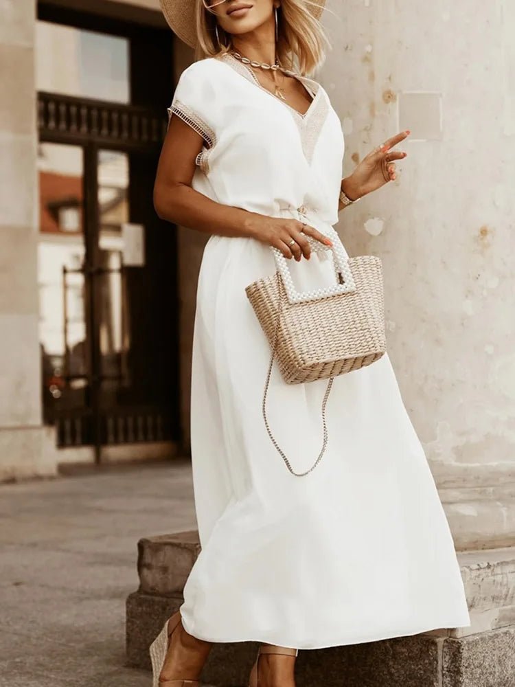 2022 New Women Deep V - Neck Loungewear Mini Dress Summer Solid Short Sleeve Ladies Party Dress Simple Lace - Up Streetwear Vestidos - SN Wigs & More