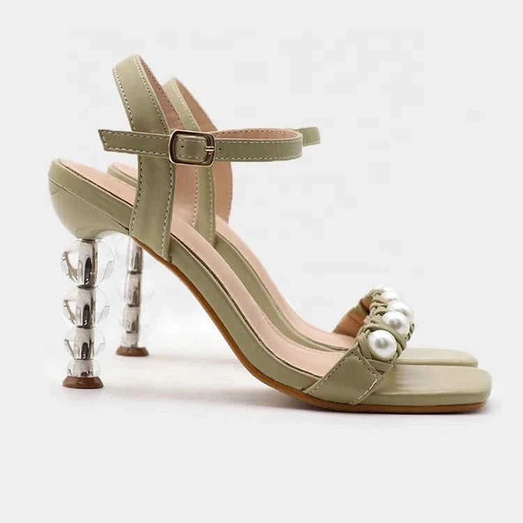 2022 Open Toe Square Head Rubber Pu Fashion Leather Trend Ankle T-Strap Female Ladies Slippers Summer Women Shoes Heeled Sandals