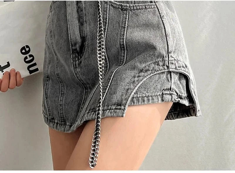 2022 Spring Summer New Arrival Fashion Design Gray Irregular Denim Shorts Skirt Women Short Jeans