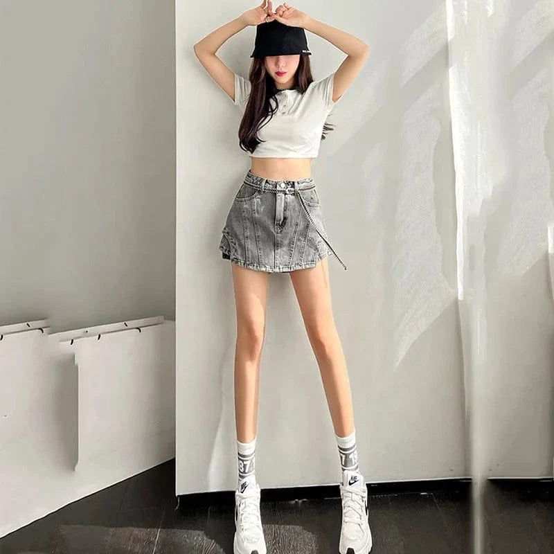 2022 Spring Summer New Arrival Fashion Design Gray Irregular Denim Shorts Skirt Women Short Jeans