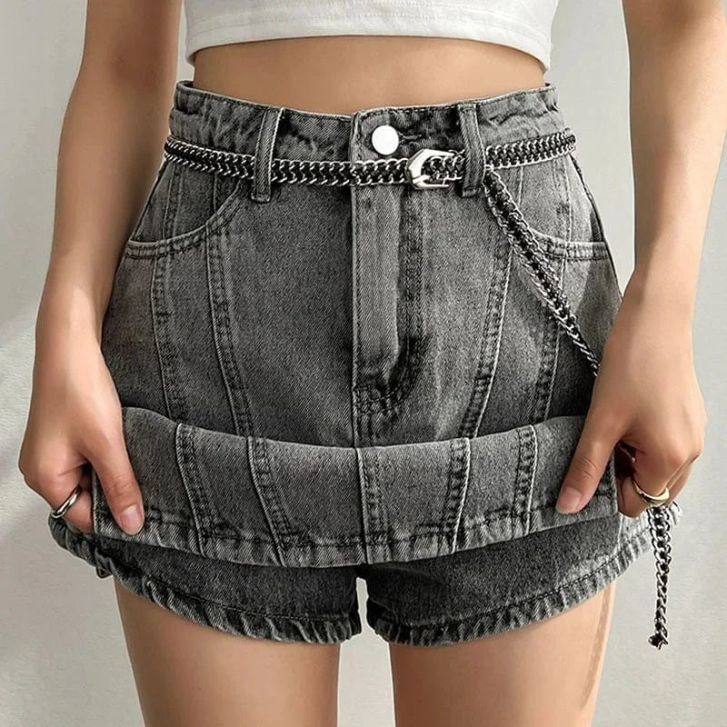 2022 Spring Summer New Arrival Fashion Design Gray Irregular Denim Shorts Skirt Women Short Jeans