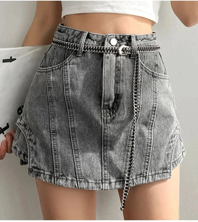 2022 Spring Summer New Arrival Fashion Design Gray Irregular Denim Shorts Skirt Women Short Jeans