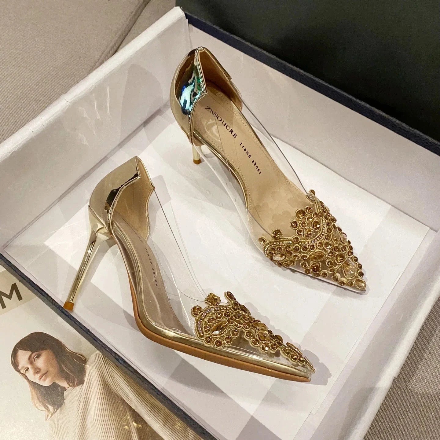 2022 summer factory made high quality women's high heels stiletto gold transparent gorgeous heels sandals for women