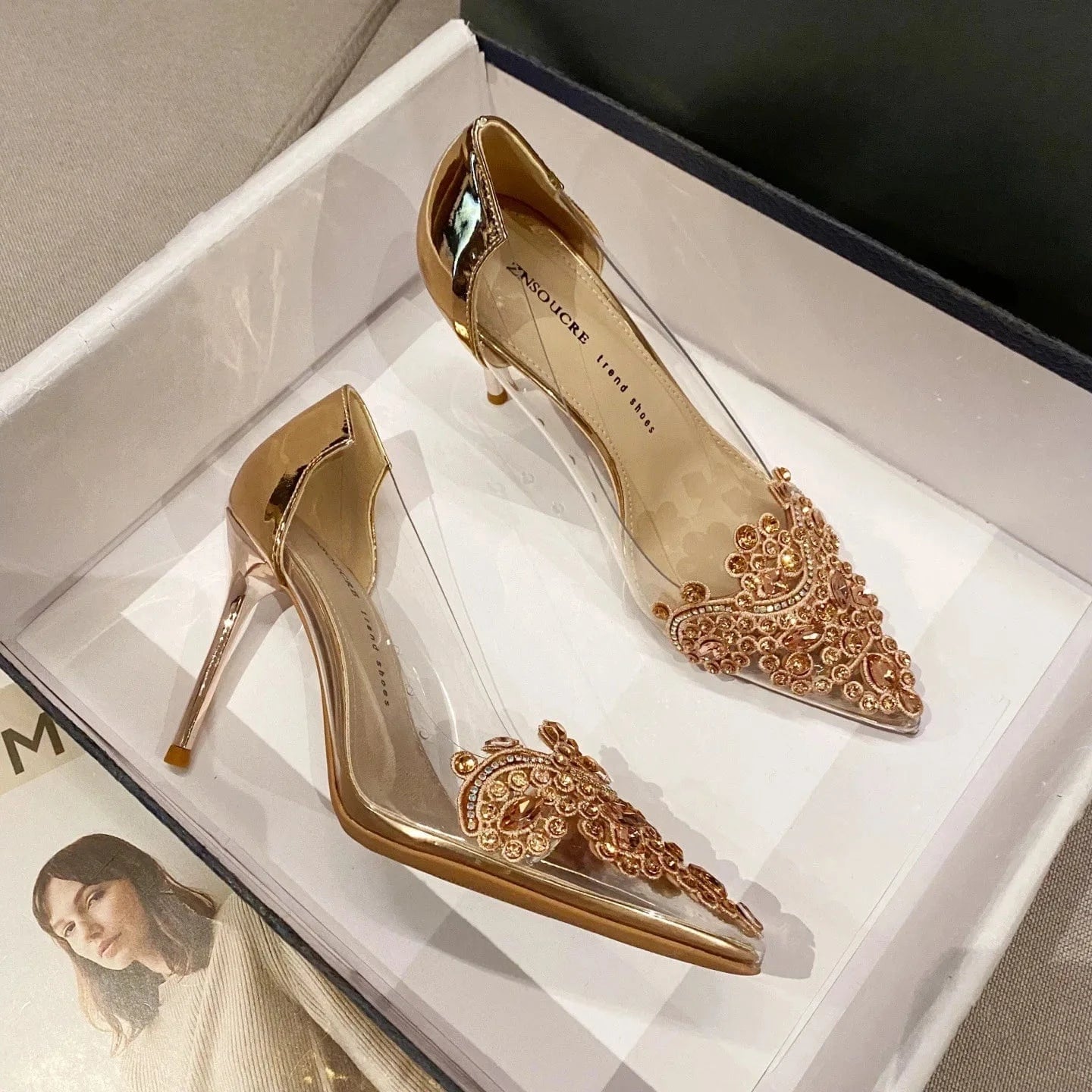 2022 summer factory made high quality women's high heels stiletto gold transparent gorgeous heels sandals for women