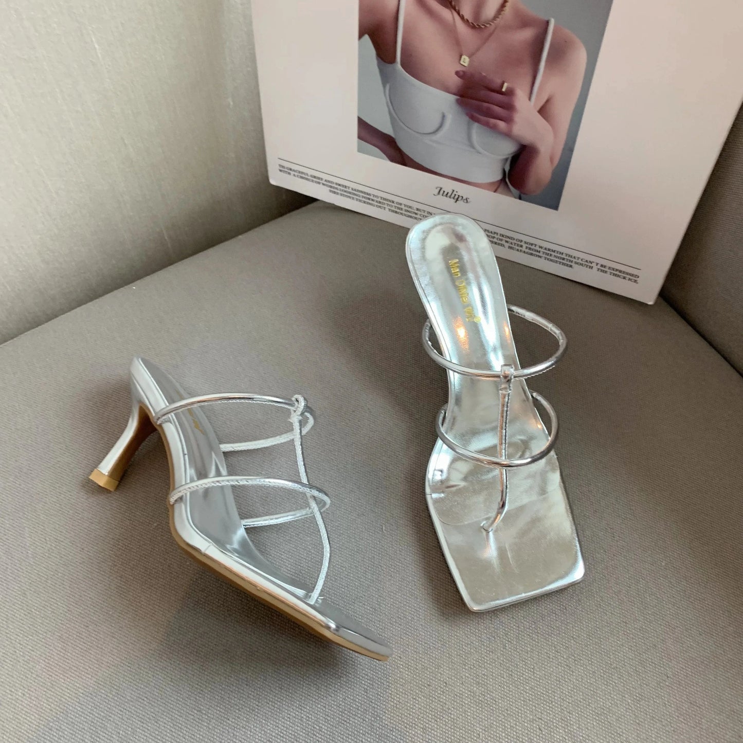 2022 Summer New Fashion Pinch Narrow Band Women Gladiator Sandal Shoes Ladies Square Open Toe Ankle Buckle Strap Stiletto Heels