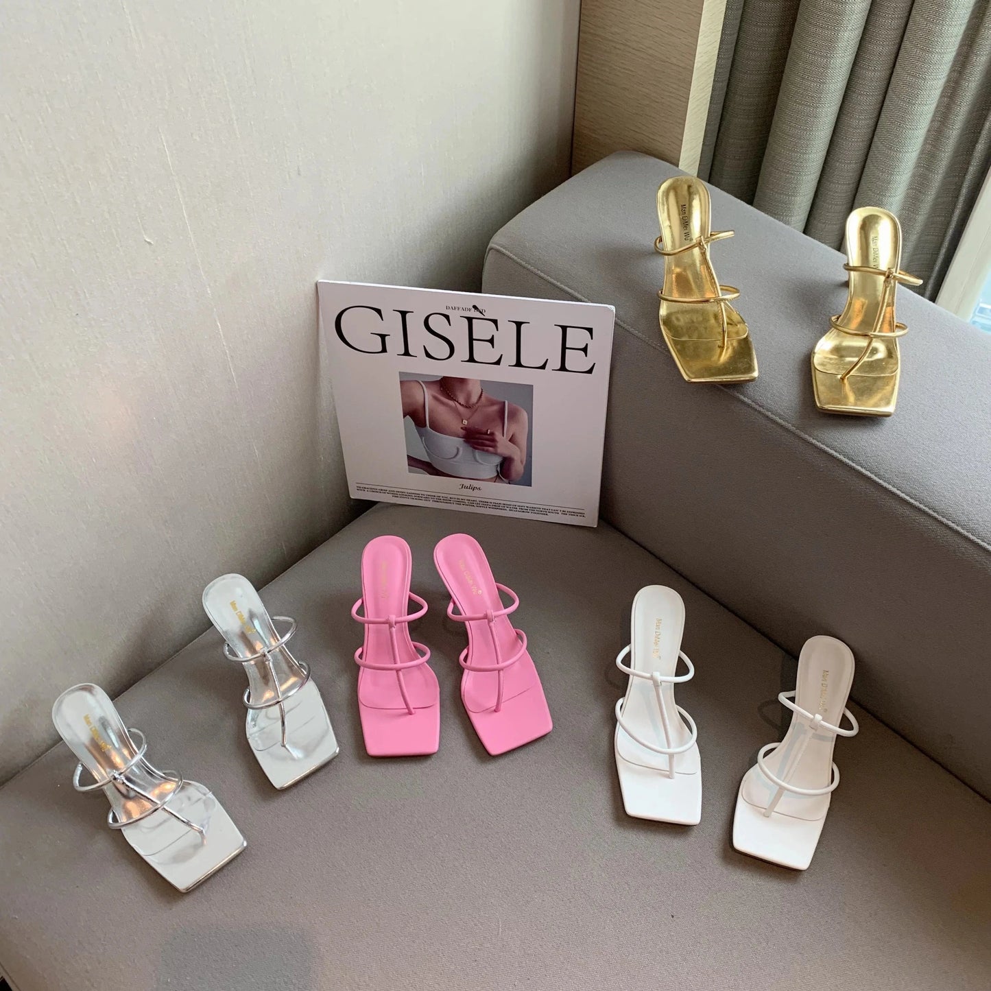 2022 Summer New Fashion Pinch Narrow Band Women Gladiator Sandal Shoes Ladies Square Open Toe Ankle Buckle Strap Stiletto Heels