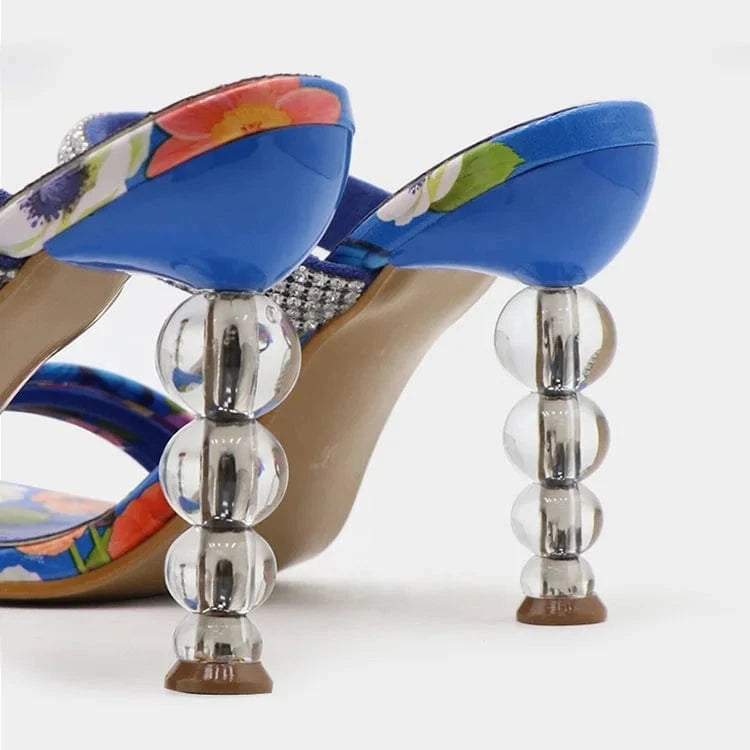 2022 T-Strap Outdoor Pattern Beautiful Ladies Female Woman High Heel Shoes Slippers Heeled Sandals