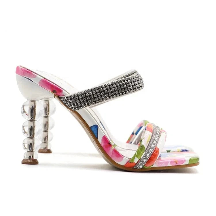 2022 T-Strap Outdoor Pattern Beautiful Ladies Female Woman High Heel Shoes Slippers Heeled Sandals