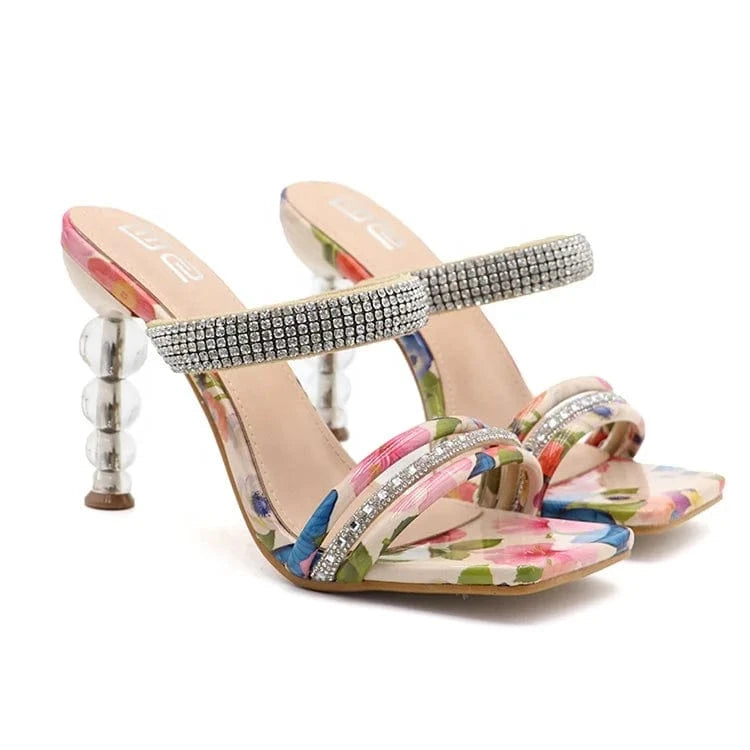 2022 T-Strap Outdoor Pattern Beautiful Ladies Female Woman High Heel Shoes Slippers Heeled Sandals