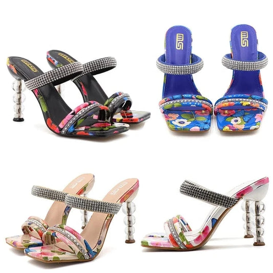 2022 T-Strap Outdoor Pattern Beautiful Ladies Female Woman High Heel Shoes Slippers Heeled Sandals