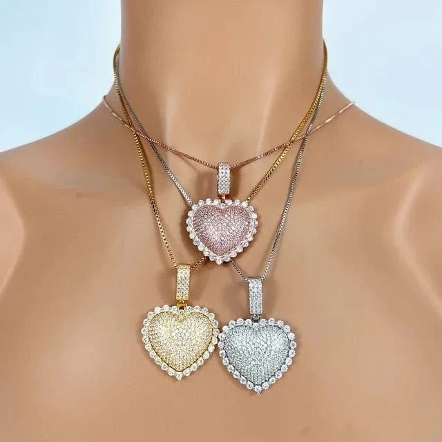 2022 Valentine's Day gift 5A cubic zirconia cz tennis cuban link chain iced out heart pendant necklace