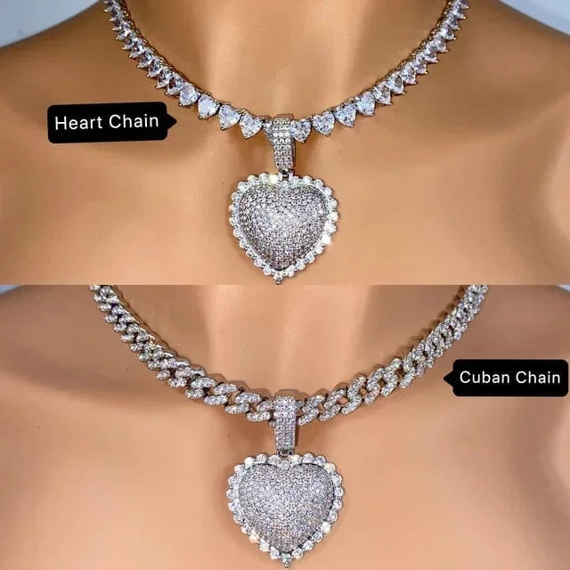2022 Valentine's Day gift 5A cubic zirconia cz tennis cuban link chain iced out heart pendant necklace