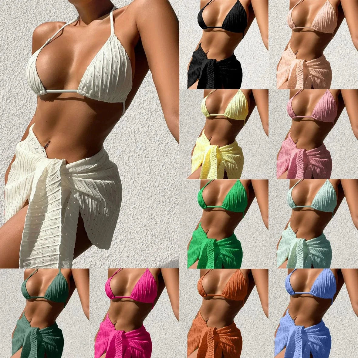 2023 3pcs Bikini Set Glistening Swimsuit Bikini with Cover Up Dress Girls Swim Bathing Suit Beach Wear
