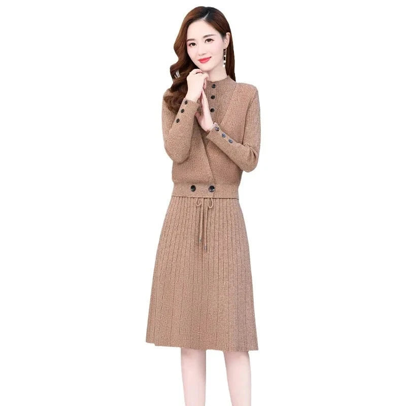 2023 autumn new high-quality round neck lotus sleeve fashion women slimming solid color knit dress