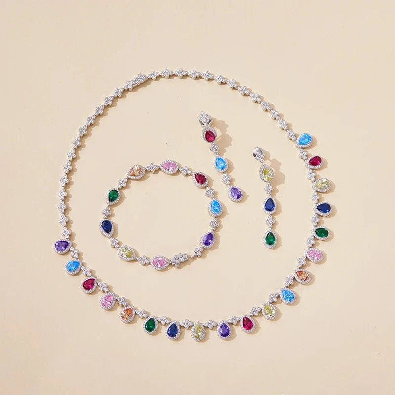 2023 Classic Jewelry Set Delicate Dubai Women's Colorful Necklace Earrings Ring Bracelet Banquet Jewelry