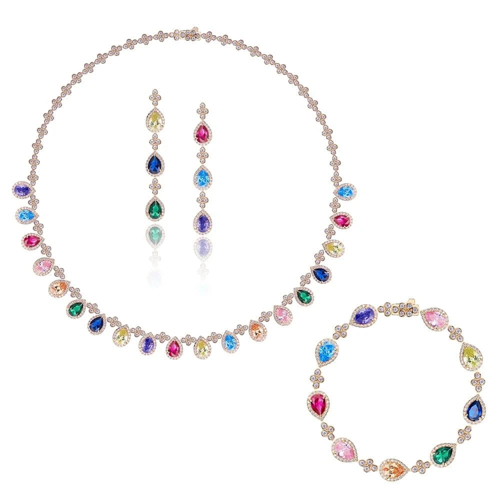 2023 Classic Jewelry Set Delicate Dubai Women's Colorful Necklace Earrings Ring Bracelet Banquet Jewelry