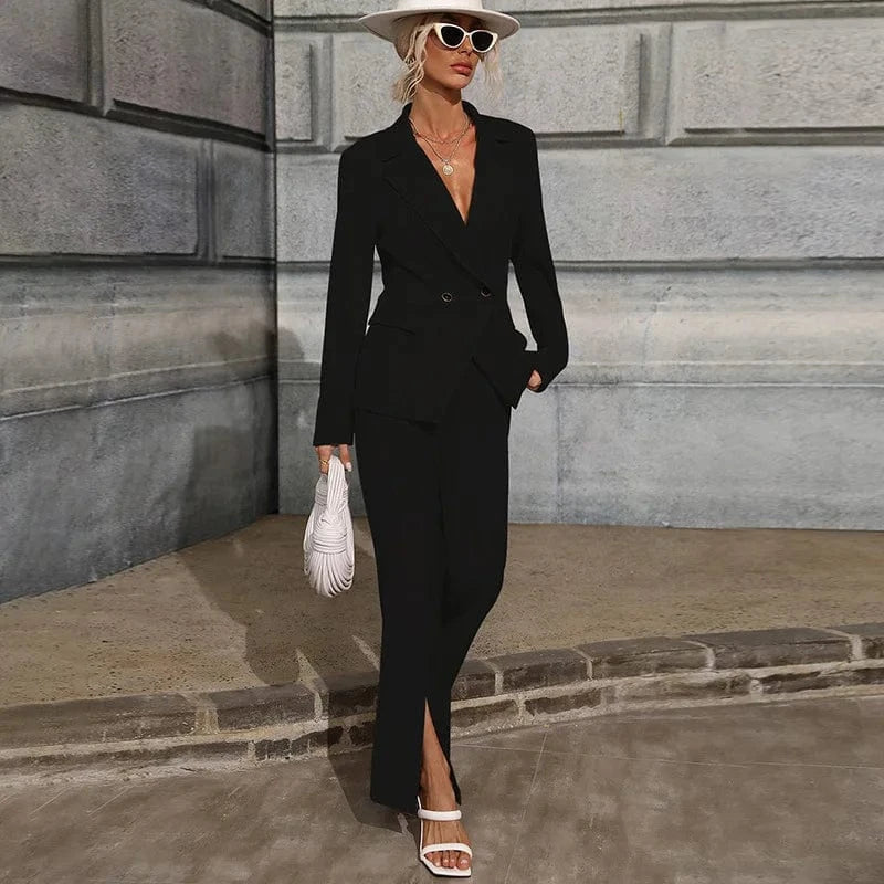 2023 Custom High Quality Fashion Casual Elegant Long Sleeve Femme Formal Wholesale Blazer Suit Two Piece Set Ladies Women