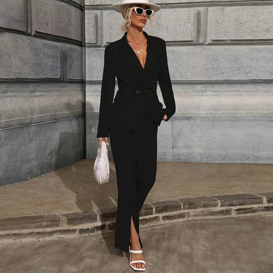 2023 Custom High Quality Fashion Casual Elegant Long Sleeve Femme Formal Wholesale Blazer Suit Two Piece Set Ladies Women