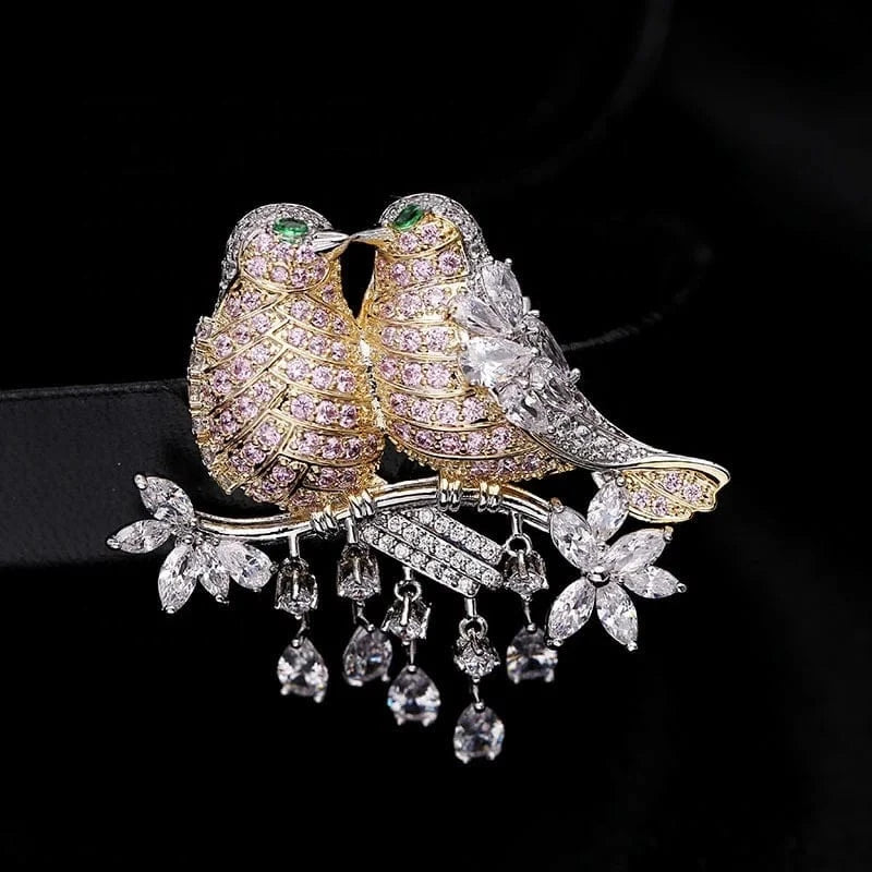 2023 Fashion Designer Brooches Two Magpies Branch Love Bird Brooches Women Pin