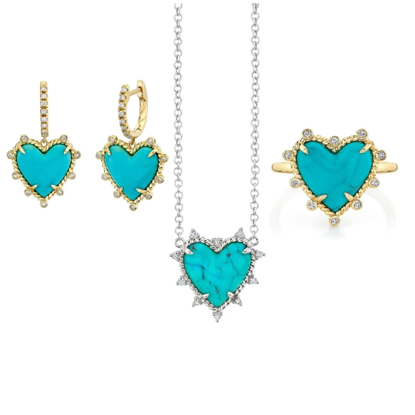 2023 Fashion Fine Women Girl Gift Jewelry Set Micro Pave 5A CZ Prong Setting Heart Shape Turquoise Necklace
